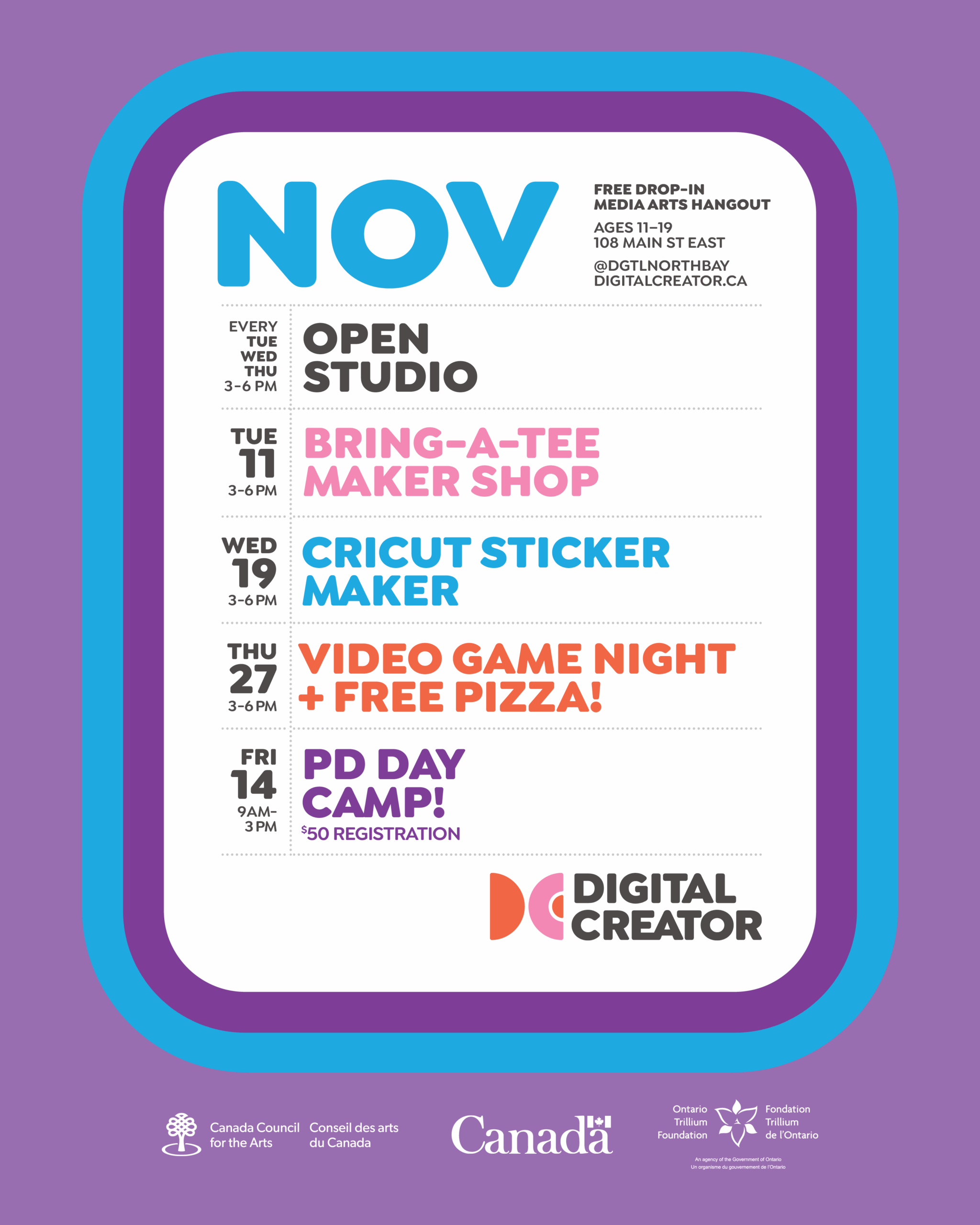 November Programing Calendar